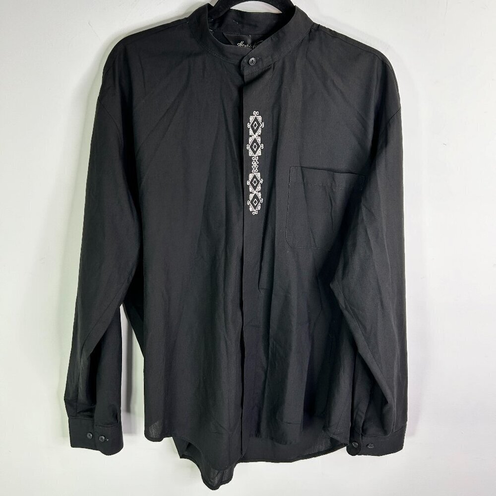 Henri Valdise Men's Black Button Down Shirt Size L Neck 16/16.5